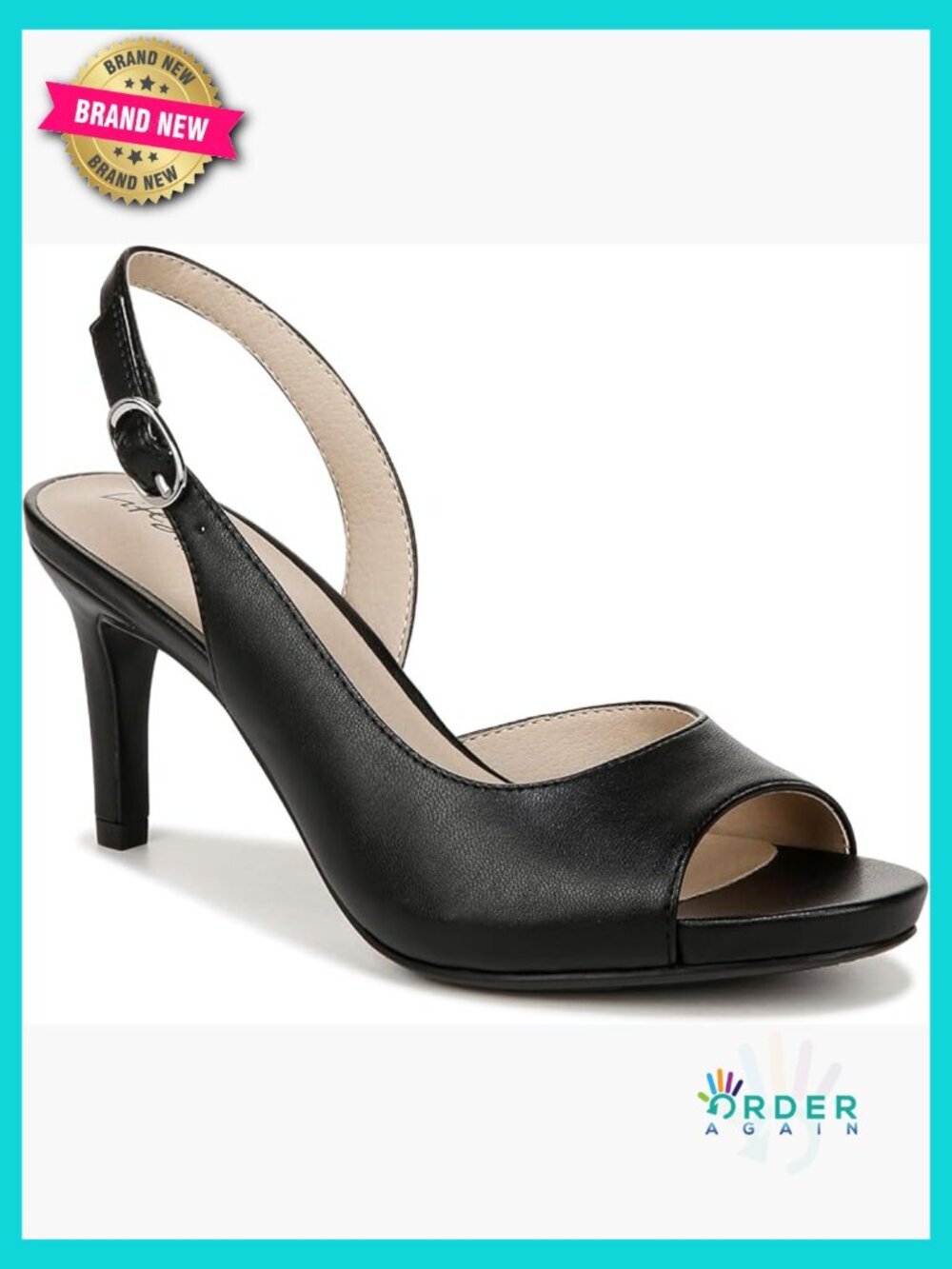 Slingback Pumps Open Almond Toe 3" Stiletto Heel Faux Leather Comfort